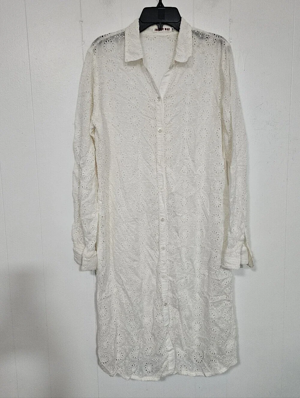 Johnny Was White Eyelet Long Button-Up Dress